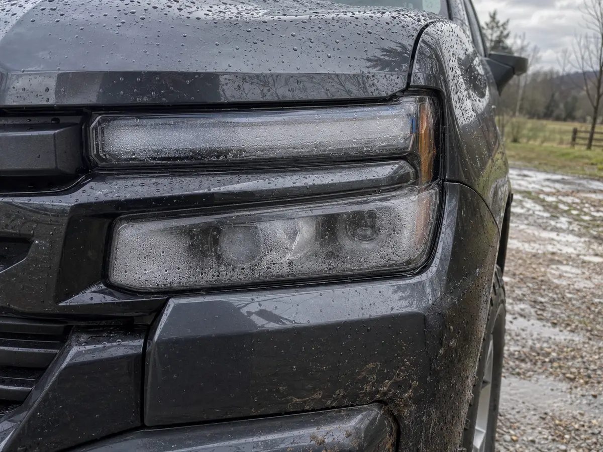 Moisture droplets inside the LED headlight of a late-model Chevy pickup