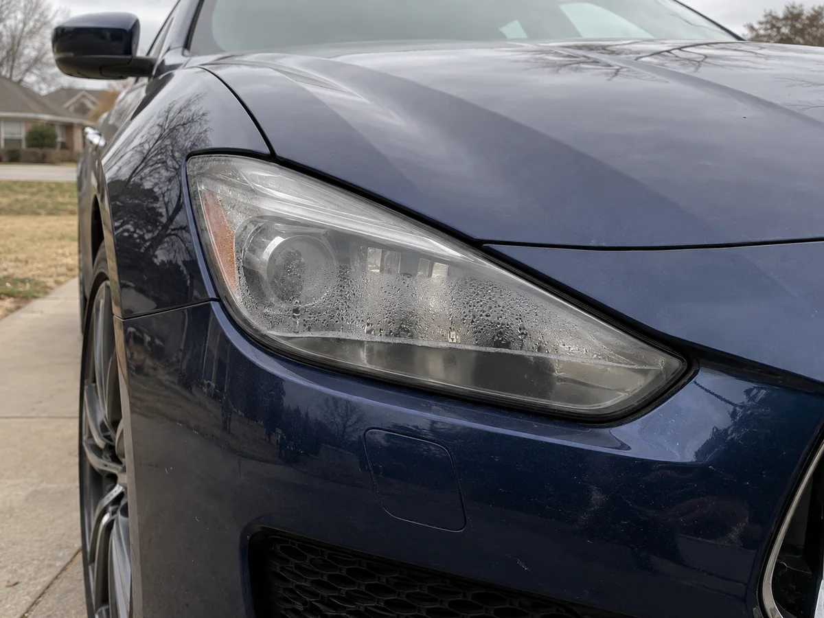 Condensation and water droplets inside a Maserati Ghibli headlight