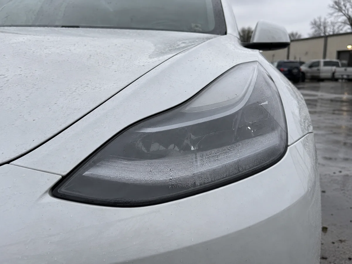 Condensation on the inside of a Tesla headlight lens